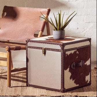 Kensington Townhouse Brown And White Genuine Cowhide Storage Trunk Set