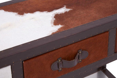 Kensington Townhouse Brown And White Genuine Cowhide 3 Drawer Table