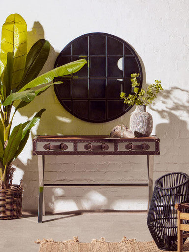 Kensington Townhouse Brown And White Genuine Cowhide Console Table