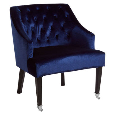 Darwin Blue Velvet Lounge Chair with Button Tufting