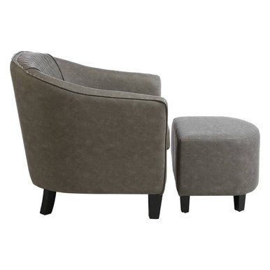 Derby Grey Faux Leather Tub Chair and Footstool with Stud Detail
