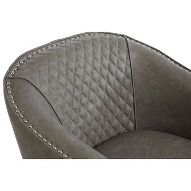 Derby Grey Faux Leather Tub Chair and Footstool with Stud Detail