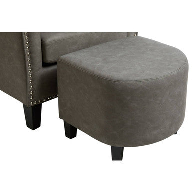 Grey Faux Leather Tub Chair with Footstool | Derby