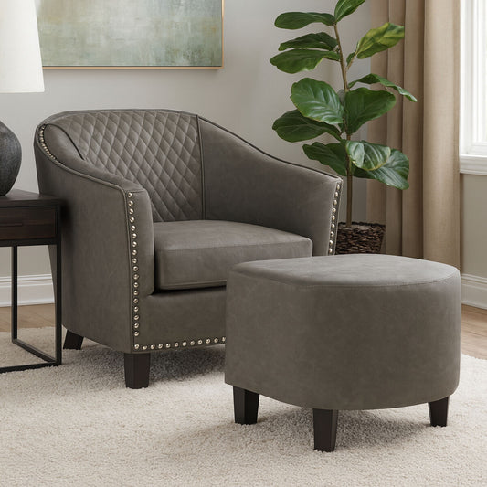 Derby Grey Faux Leather Tub Chair and Footstool with Stud Detail