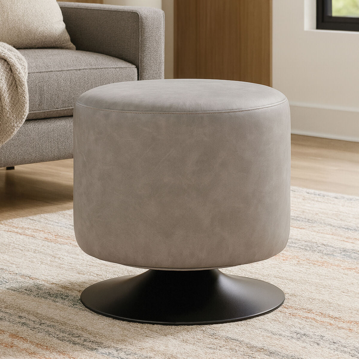Dalston Grey Faux Leather Pouffe