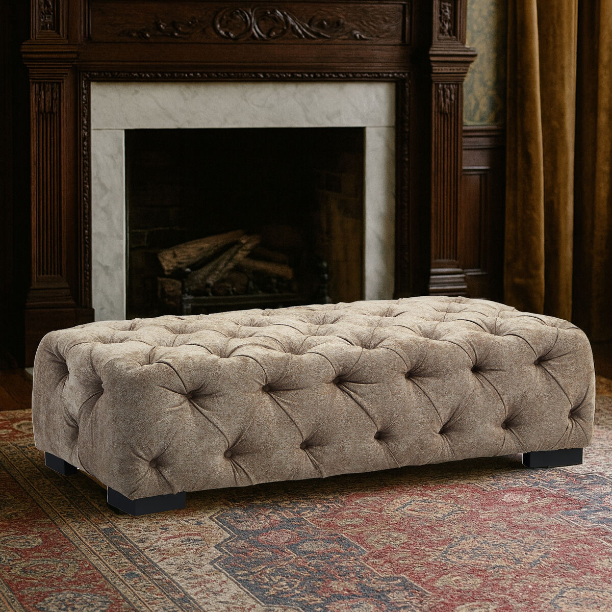 Fenton Natural Fabric Footstool with Rectangular Design