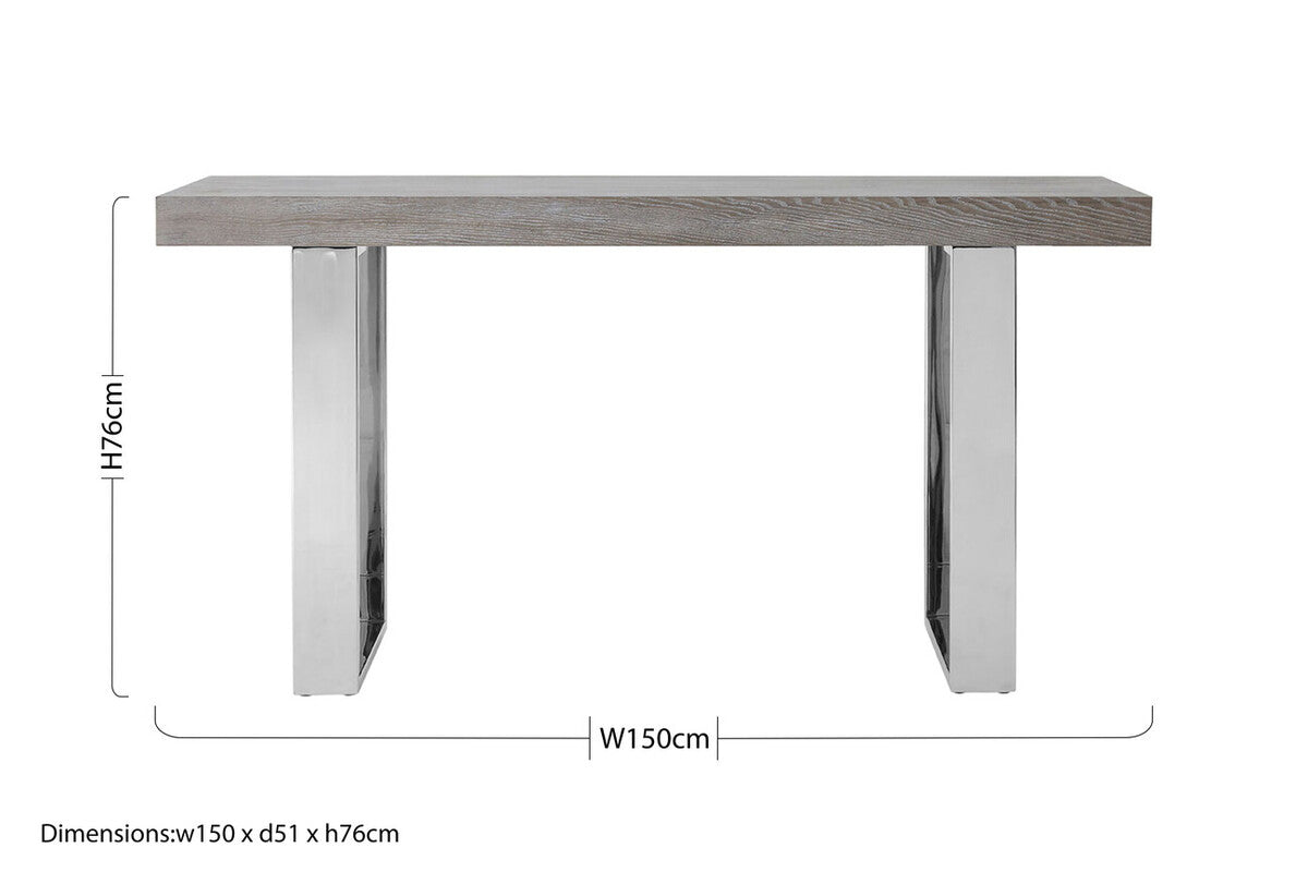 Grey Elm Wood Console Table with Stainless Steel U-Shape Legs, Ulmus