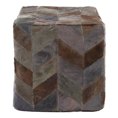 Grey Leather Chevron Pouffe | Safira