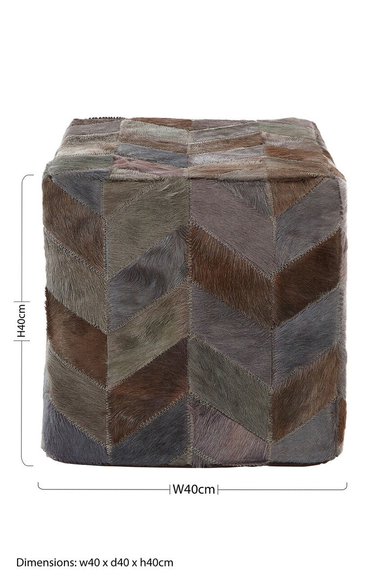 Safira Light Grey Patchwork Pouffe