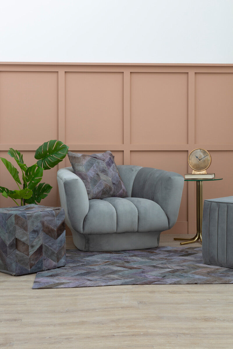 Safira Light Grey Patchwork Pouffe