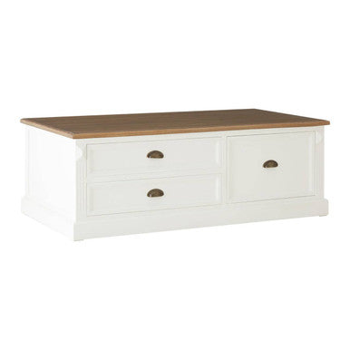 Fir Wood Veneer Top and White Wooden Coffee Table with 3 Drawers | Hardwick