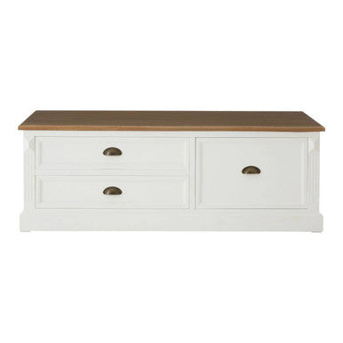 Fir Wood Veneer Top and White Wooden Coffee Table with 3 Drawers, Hardwick