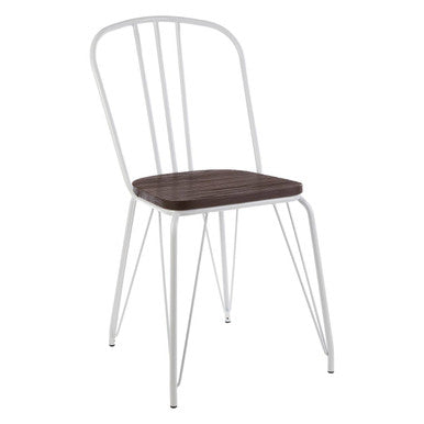 District White Metal Frame And Elm Wood Seat Chair