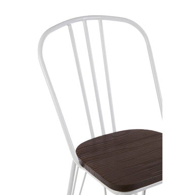 District White Metal Frame And Elm Wood Seat Chair