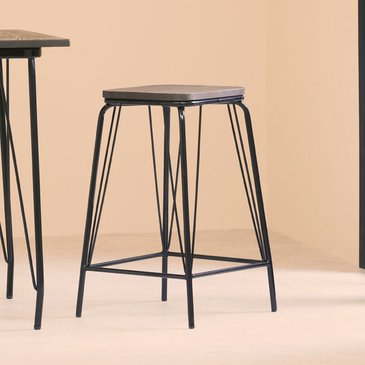 District Black Metal And Elm Wood Stool