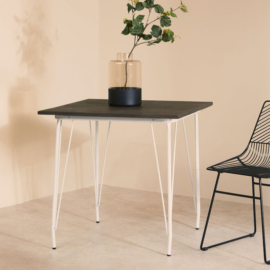 District White Metal And Elm Wood Square Dining Table