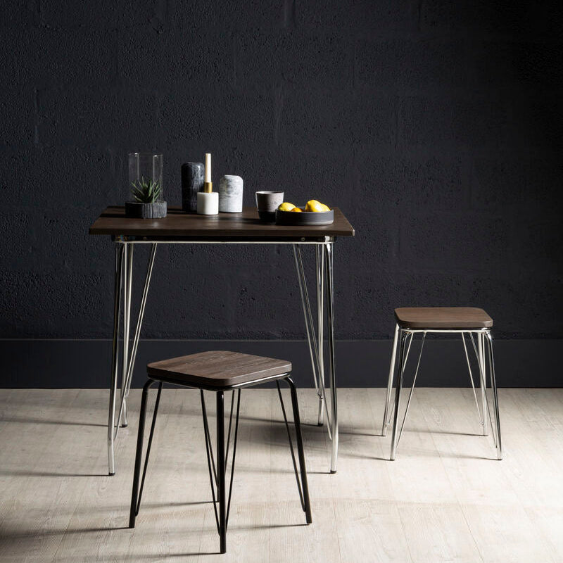 District Black Metal And Elm Small Wood Stool