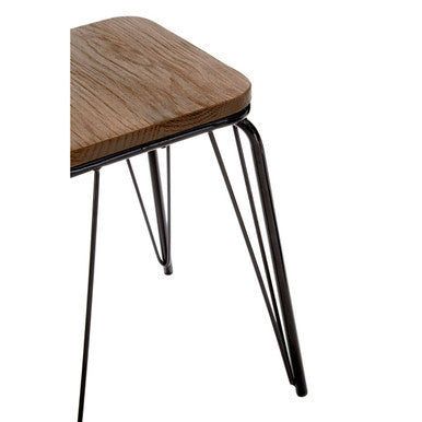 District Black Metal And Elm Small Wood Stool