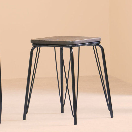 District Black Metal And Elm Small Wood Stool