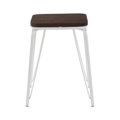 District White Wood Stool with Metal Legs