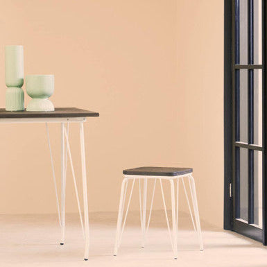 District White Metal And Elm Small Wood Stool