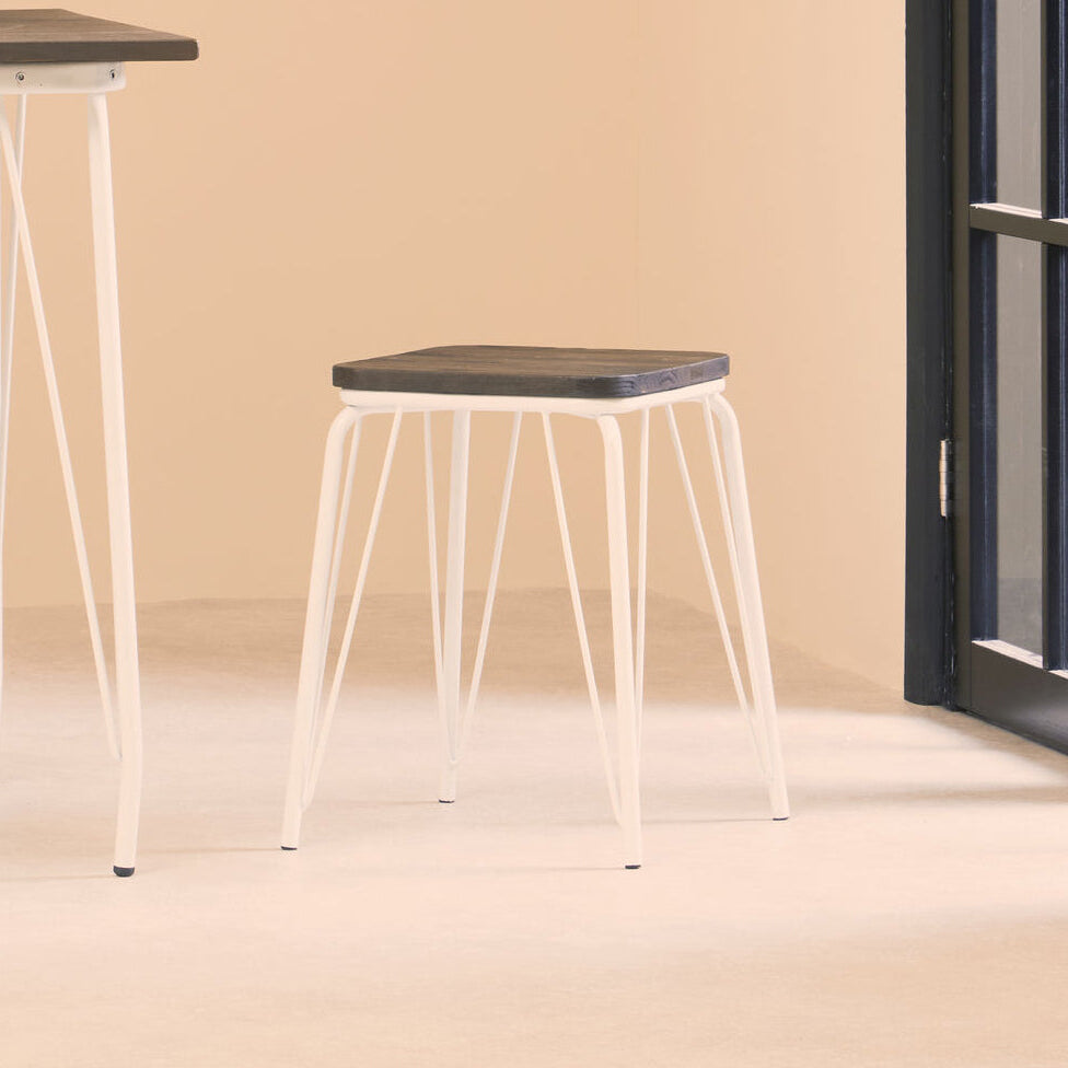 District White Metal And Elm Small Wood Stool