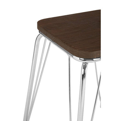 District Chrome Metal And Elm Small Wood Stool