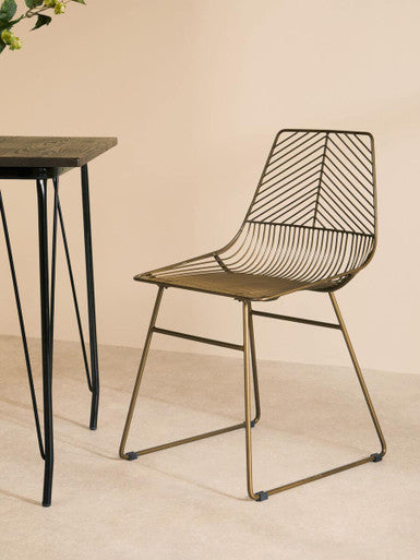 District Bronze Metal Wire Tapered Legs Chair