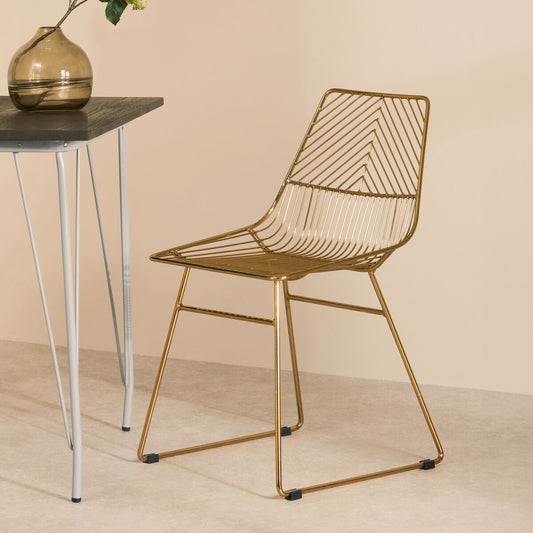 District Small Gold Finish Metal Wire Chair