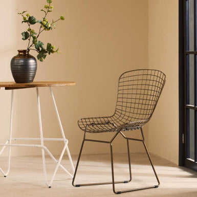 District Bronze Metal Grid Frame Wire Chair