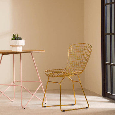District Gold Metal Grid Frame Wire Chair