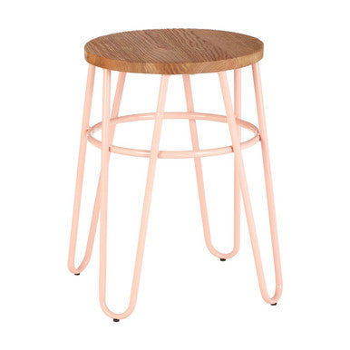 District Pink Metal And Elm Wood Hairpin Stool