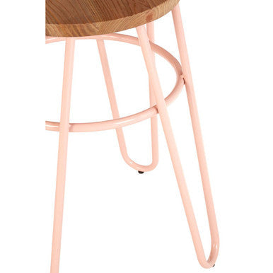 District Pink Metal And Elm Wood Hairpin Stool