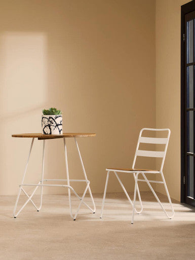White Metal Legs and Natural Elm Wood Top Round Dining Table, District
