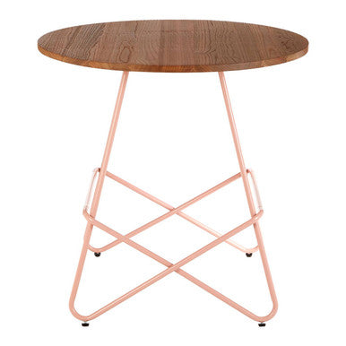 District Pink Metal And Elm Wood Round Table