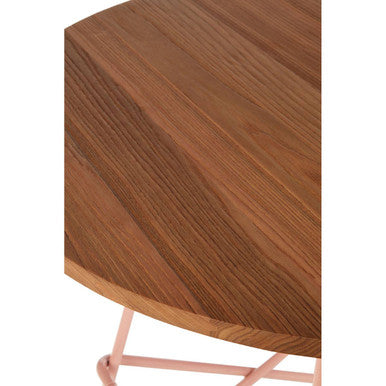 Pink Metal Legs and Natural Elm Wood Top Round Dining Table | District