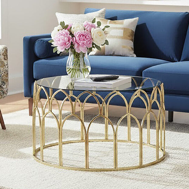 Round Glass Top and Gold Leaf Frame Coffee Table | Merlin
