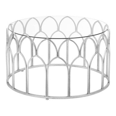 Round Glass Top and Silver Leaf Frame Coffee Table, Merlin