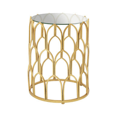 Gold Round Side Table with Geometric Design | Merlin