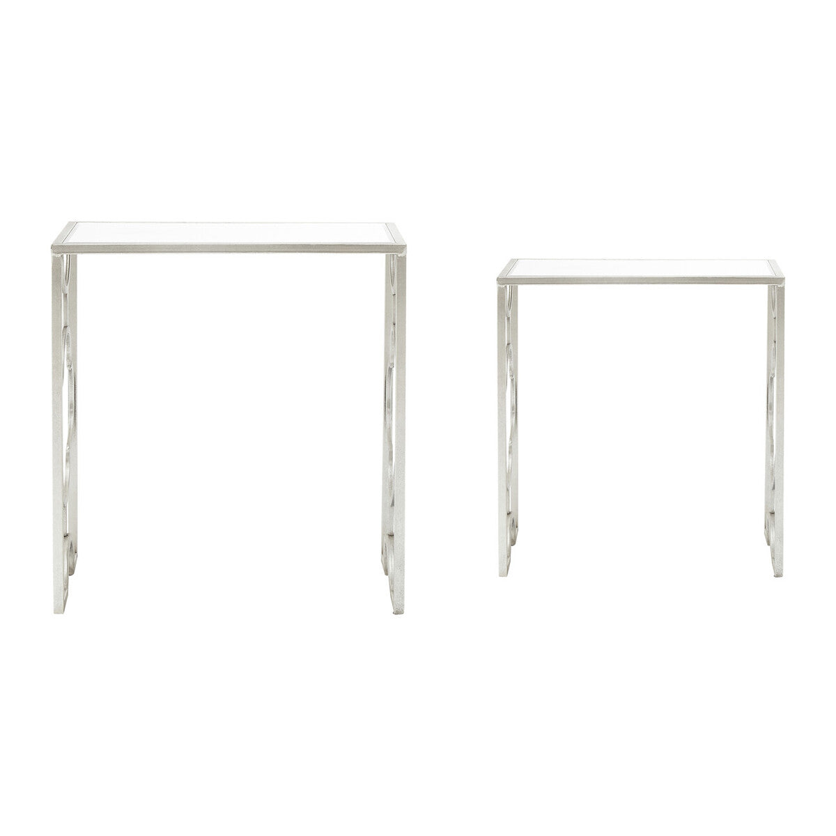 Set of 2 Tempered Glass Top Side Table with Silver Leaf Finish Base | Merlin