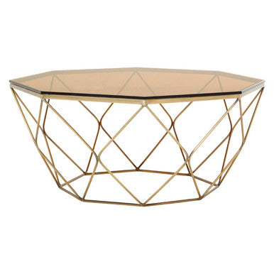 Brown Brushed Bronze Diamond Base Coffee Table with Amber Glass Top, Allure