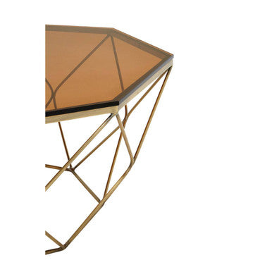 Brown Brushed Bronze Diamond Base Coffee Table with Amber Glass Top, Allure