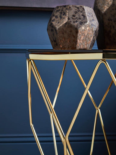 Brush Brushed Bronze Metal Geometric Side Table with Hexagonal Tempered Glass Top | Allure