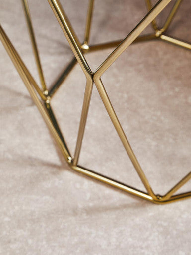 Brush Brushed Bronze Metal Geometric Side Table with Hexagonal Tempered Glass Top | Allure