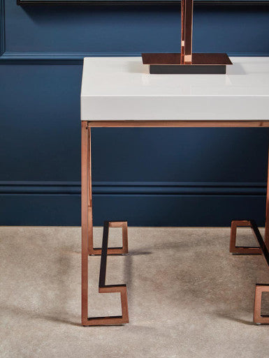 White High Gloss Wood Top End Table with Rose Gold Angled Stainless Steel Leg | Allure