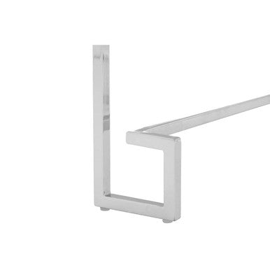 White High Gloss Wood Top End Table with Silver Chrome Angled Stainless Steel Leg, Allure