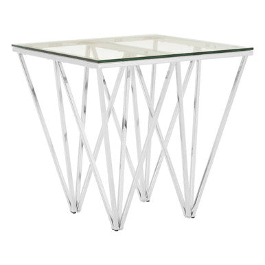 Clear Tempered Glass Coffee Table with Chrome Triangular Metal Legs | Allure