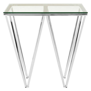 Clear Tempered Glass Coffee Table with Chrome Triangular Metal Legs | Allure