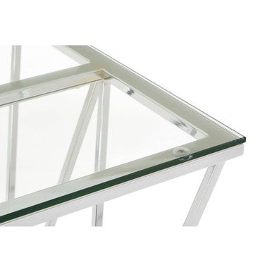 Clear Tempered Glass Coffee Table with Chrome Triangular Metal Legs | Allure