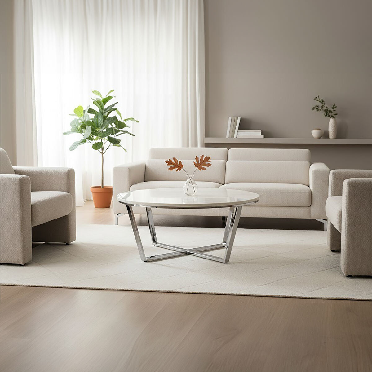 Allure Round White Faux Marble Coffee Table